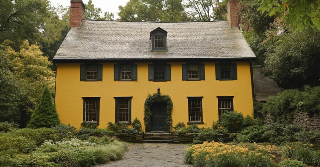 a yellow historic home exterior