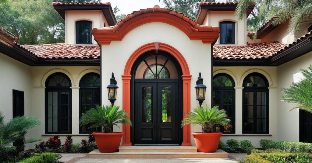 What's Up: The Hottest Paint Color Trends for 2025 6 Mediterranean style home entrance with front door and windows, terracotta roof