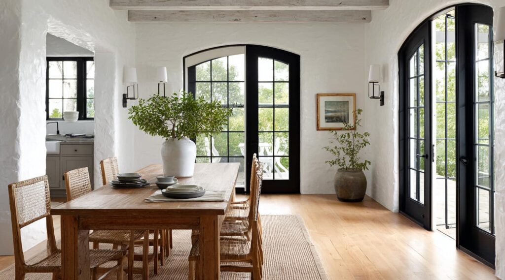 Interior Painting Services in NJ: What to Expect + Pro Tips from the Pros 1 indoor painting services with wooden table and trim around doors and vase