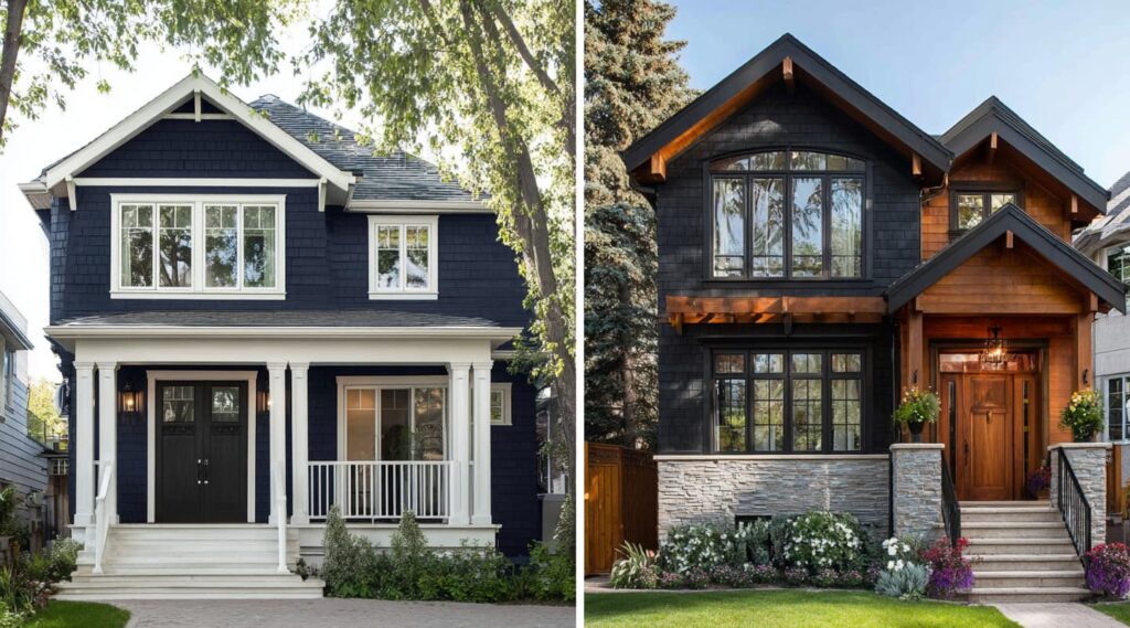 Exterior House Painting in NJ: Cost, Prep & Durability Guide 1 2 homes showing different exterior house painting colors with trims