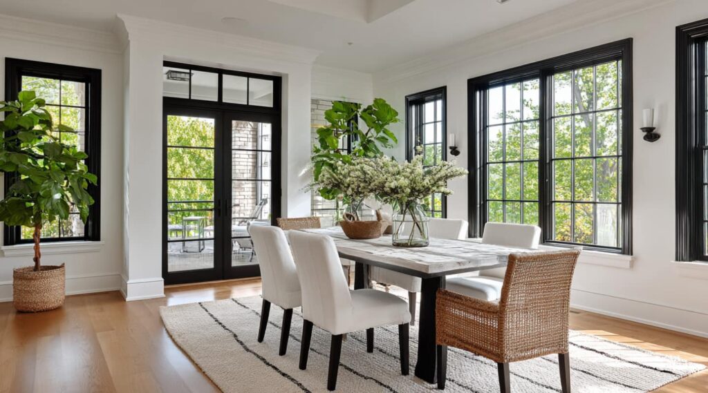 Professional vs. DIY Painting in New Jersey: What’s Worth It? 1 table, chairs, plants, windows door with detailed trim